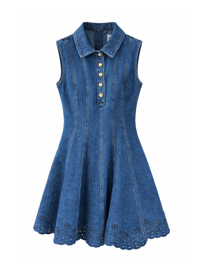 Self-Portrait Denim Broderie Mini Dress in Blue