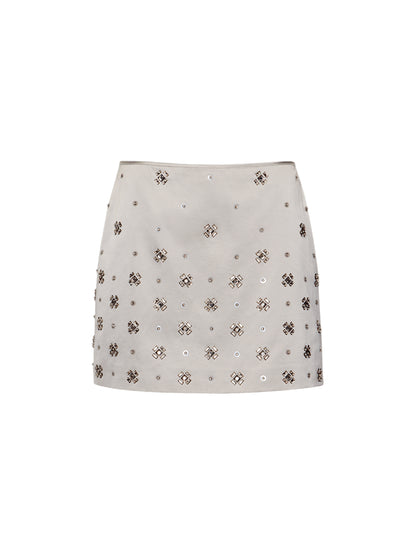 Veronica Beard Olenna Hand-Embroidered Mini Skirt in Silver