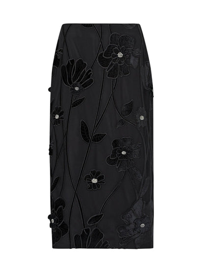 Milly Rory Velvet Fleur Maxi Skirt in Black