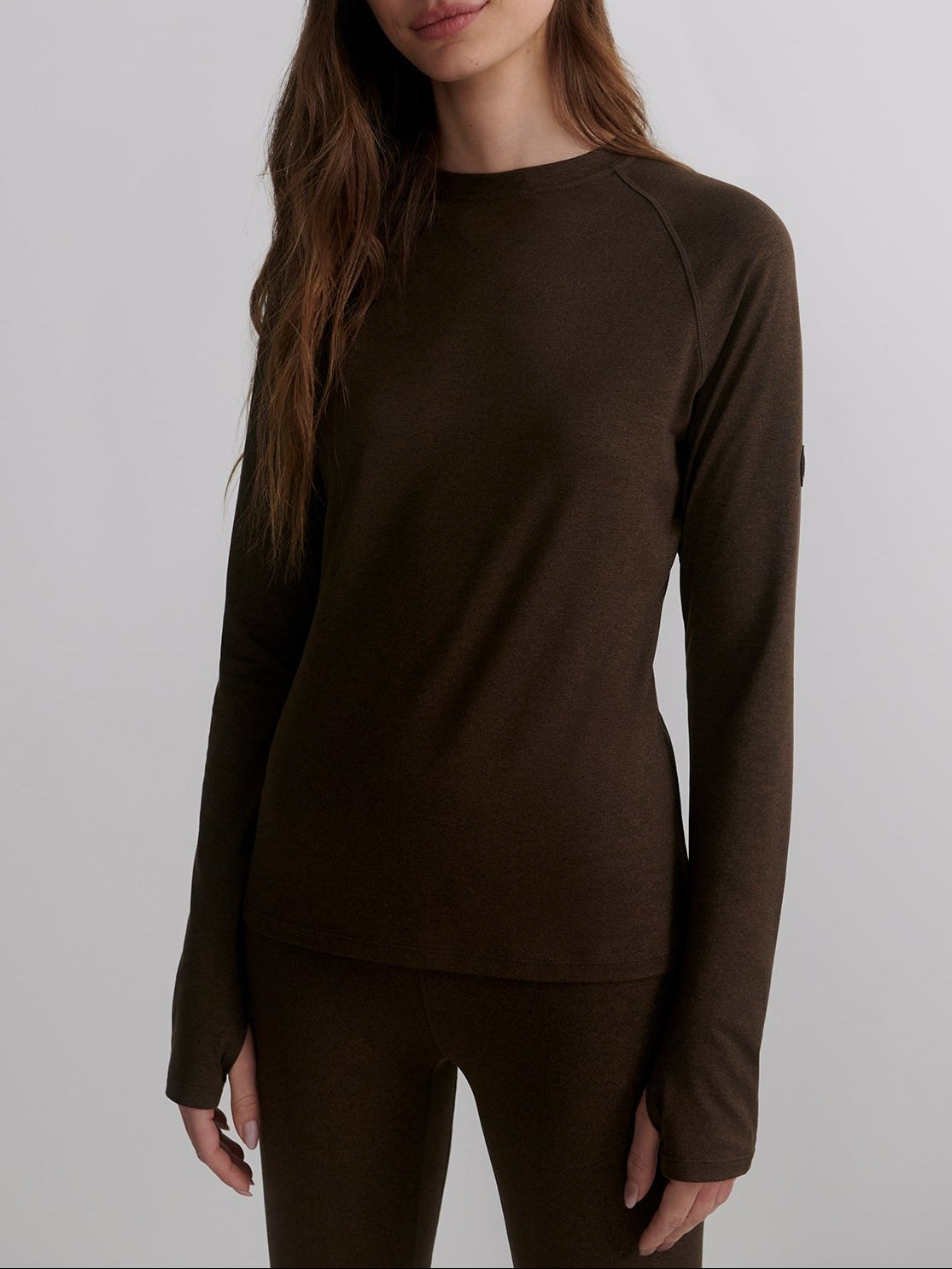 Varley Always Warm Crew Neck Base Layer in Deep Chocolate Marl