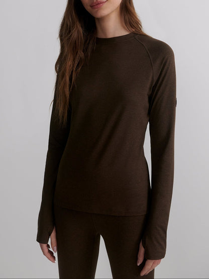 Varley Always Warm Crew Neck Base Layer in Deep Chocolate Marl