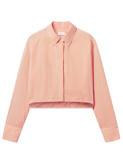 ALC Maude Cropped Cotton Stripe Shirt in Persimmon/White