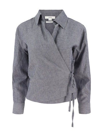 Vince Collared Wrap Top in Mid Indigo