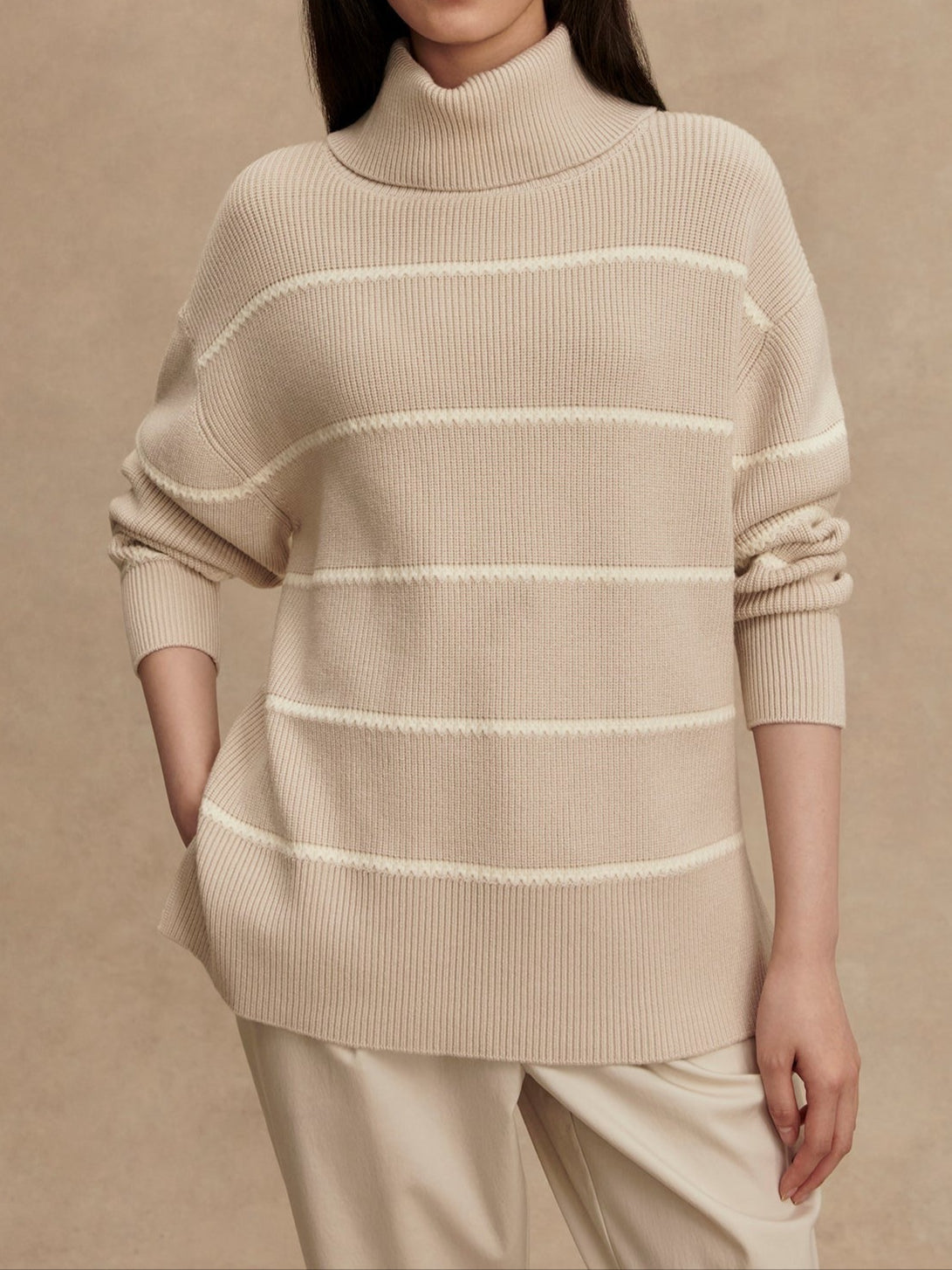 Varley Hamish Stitch Knit Sweater in Silver Birch