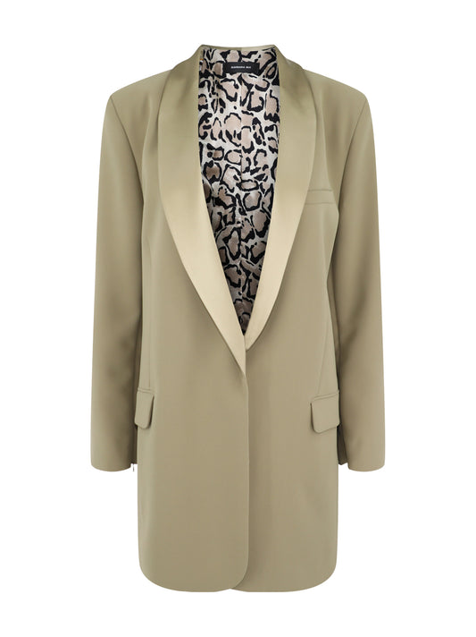 Barbara Bui Crepe Straight Fit Suit Jacket with Satin Collar in Olive