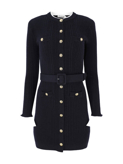 Self-Portrait Navy Viscose Knit Mini Dress