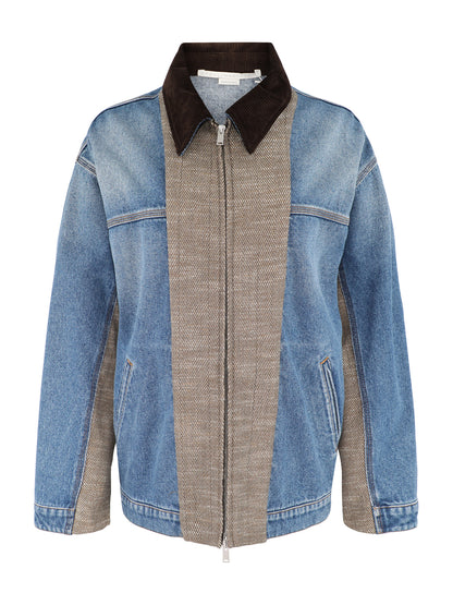 Stella McCartney Tweed And Denim Jacket in Vintage Blue Denim