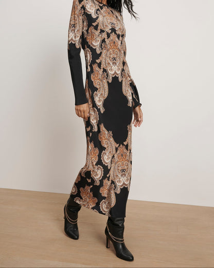 Veronica Beard Lupita Paisley Midi Dress in Black Multi