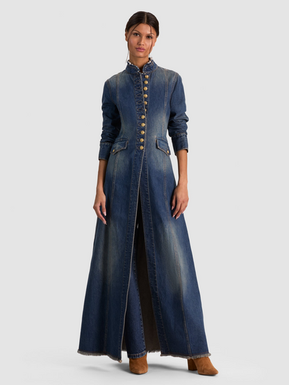 Alice + Olivia Winn Long Denim Military Jacket in Georgetta Vintage Blue