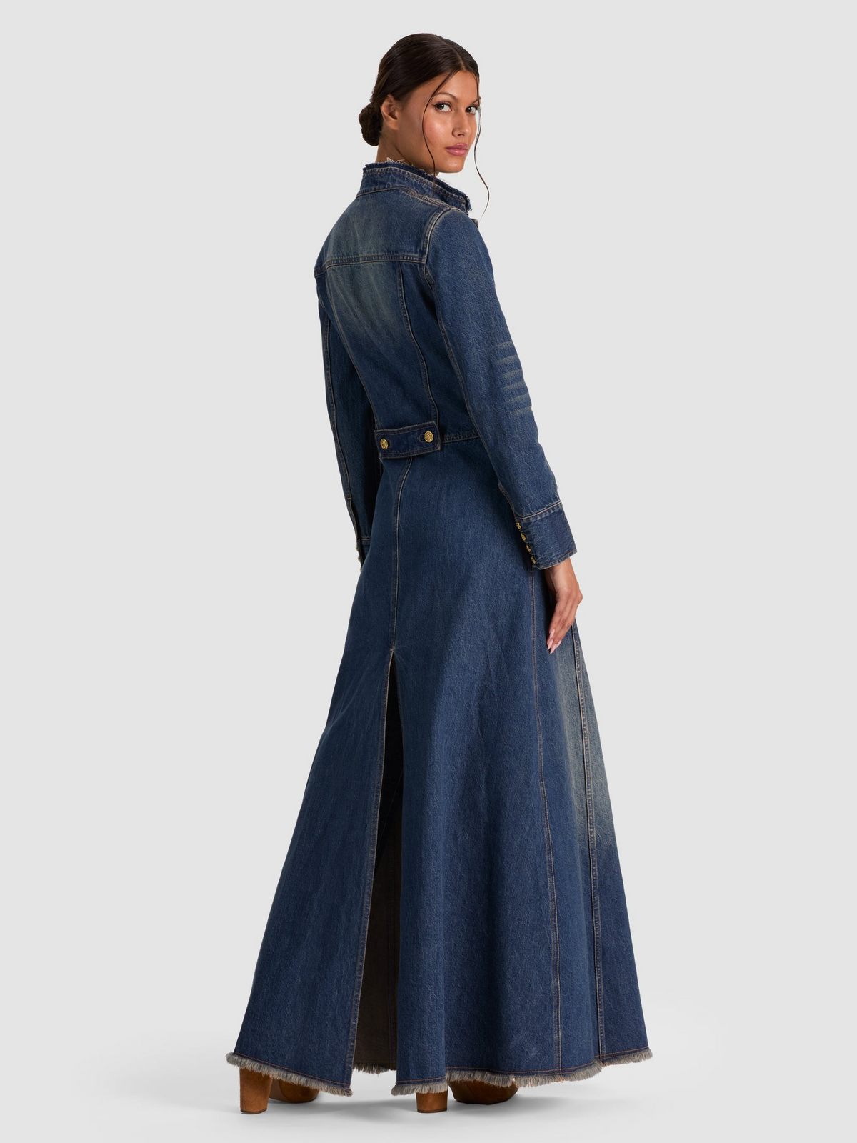 Alice + Olivia Winn Long Denim Military Jacket in Georgetta Vintage Blue