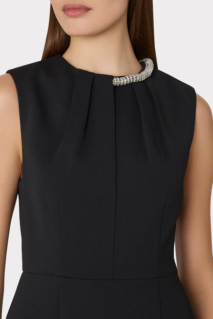 Milly Nyra Crepe Crystal Embellished Dress in Black