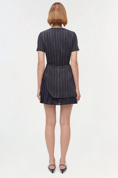 Simkhai Blakely Short Sleeve Mini Dress in Midnight Stripe