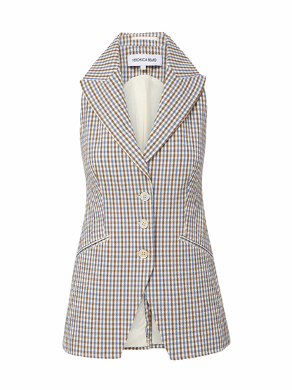 Veronica Beard Costa Gingham Vest in Acorn Multi