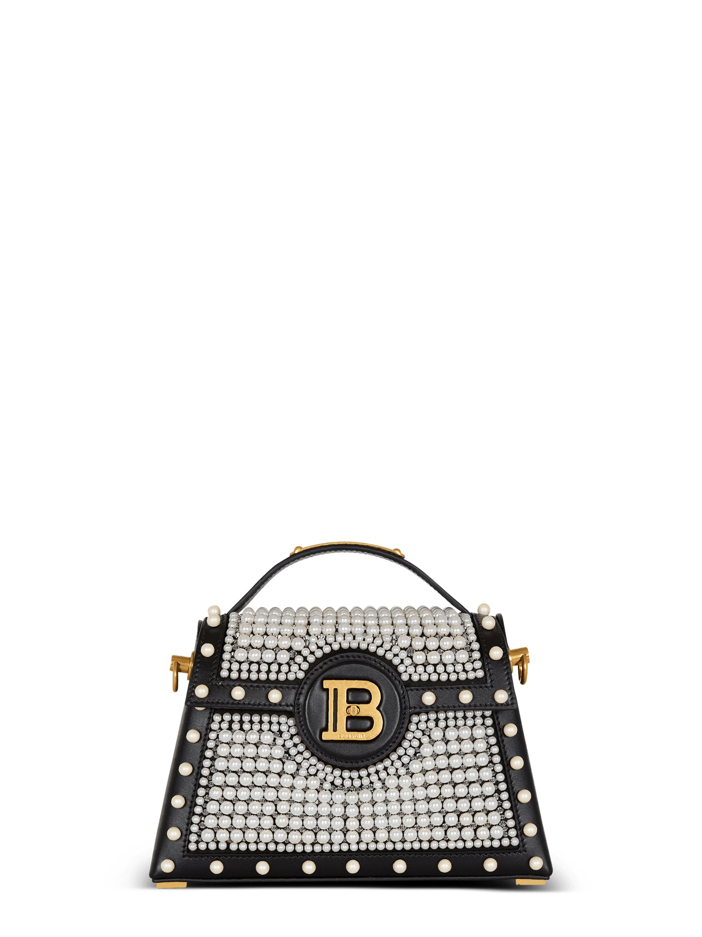 Balmain B-Buzz Dynasty-Pearl Handbag in Leather and Embroidered Satin