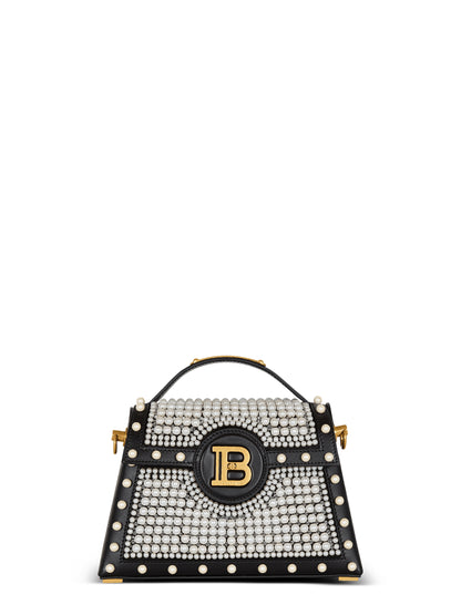 Balmain B-Buzz Dynasty-Pearl Handbag in Leather and Embroidered Satin