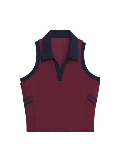 Splits59 Austin Airweight Crop Polo in Dark Cherry/Indigo