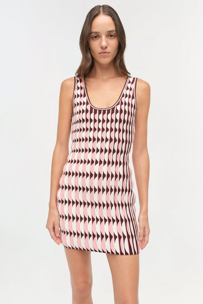 Simkhai Lorien Scalloped Knit Mini Dress in Dusty Rose Multi