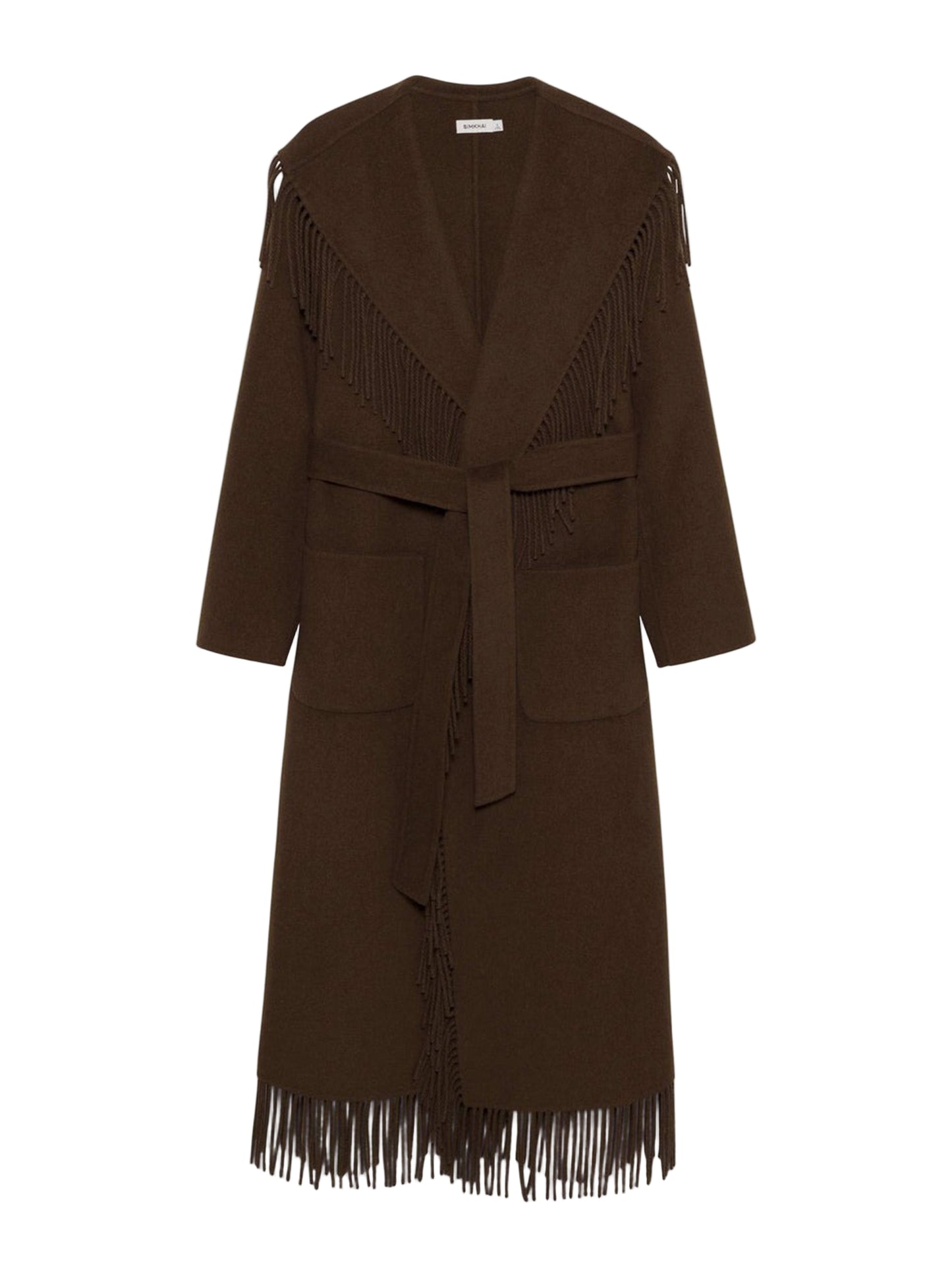 Simkhai Carrie Fringe Robe Coat in Chocolate
