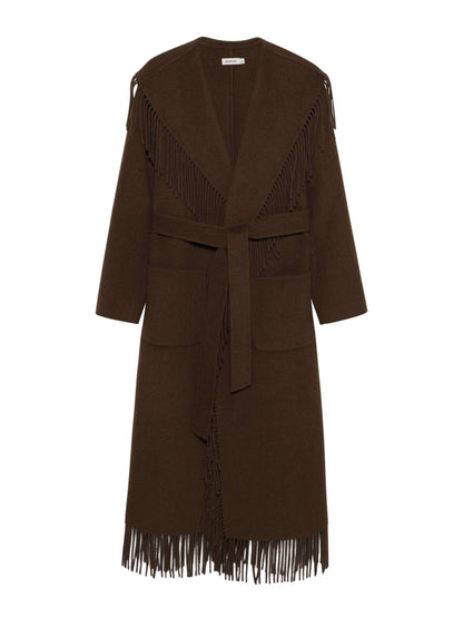 Simkhai Carrie Fringe Robe Coat in Chocolate
