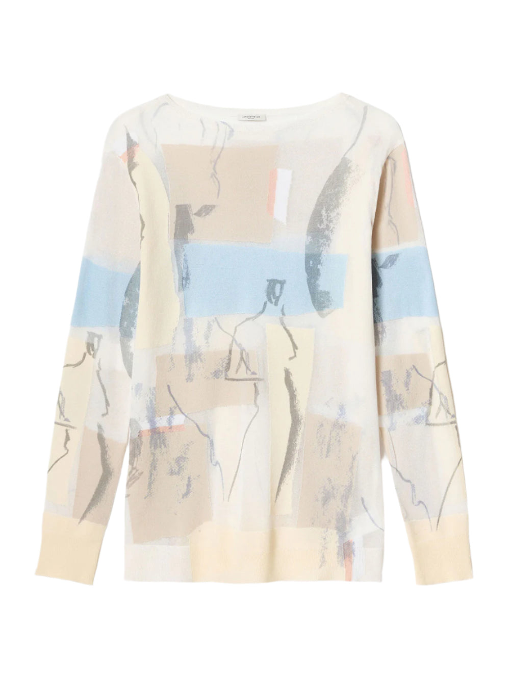 Lafayette 148 Sketchbook Print Finespun Voile & Cotton Crepe Yarn Intarsia Sweater in Paper