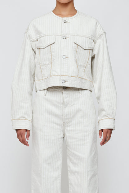 Moussy Vintage Fords No Collar Cropped Jacket in Mix-White