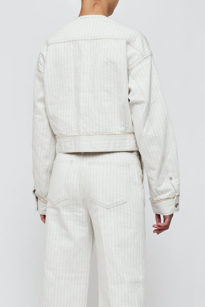 Moussy Vintage Fords No Collar Cropped Jacket in Mix-White