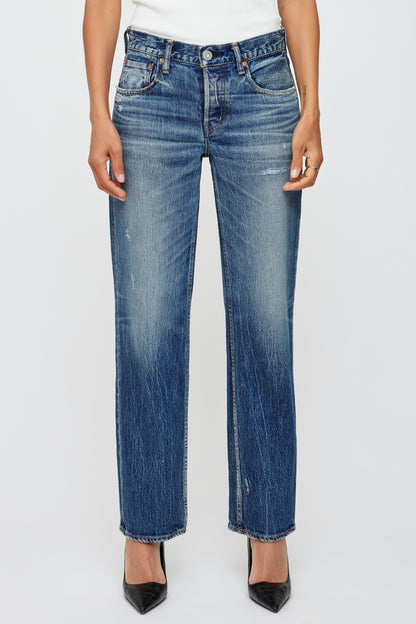 Moussy Vintage MV Cedarhurst Low-Rise Straight Jeans in Blue
