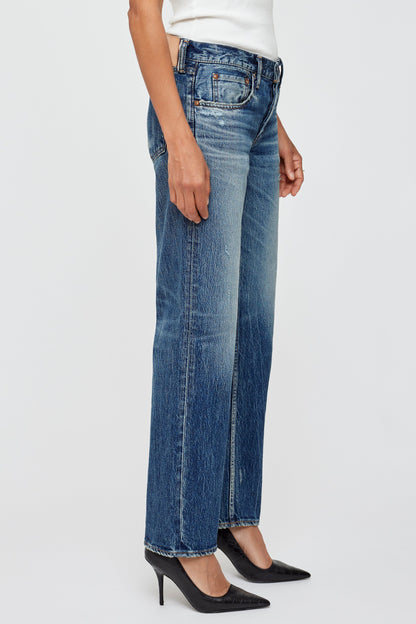 Moussy Vintage MV Cedarhurst Low-Rise Straight Jeans in Blue