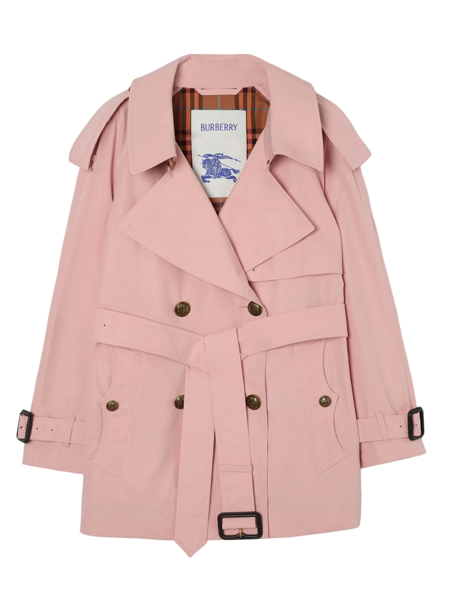 Burberry Short Lightweight Cotton Fitzrovia Trench Coat in Begonia Pink