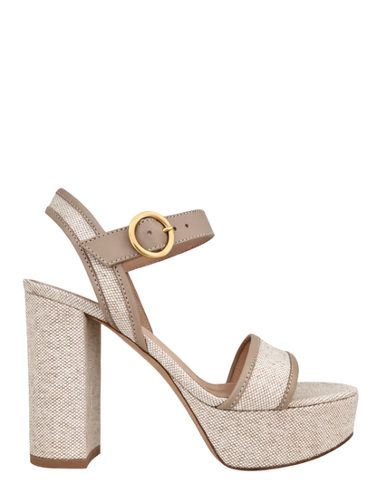 Gianvito Rossi Canvas Platform Heel Sandals in Sand + Natural