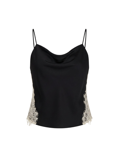 Cinq à Sept Esme Satin Lace Petit Marta Cami in Black/Gardenia