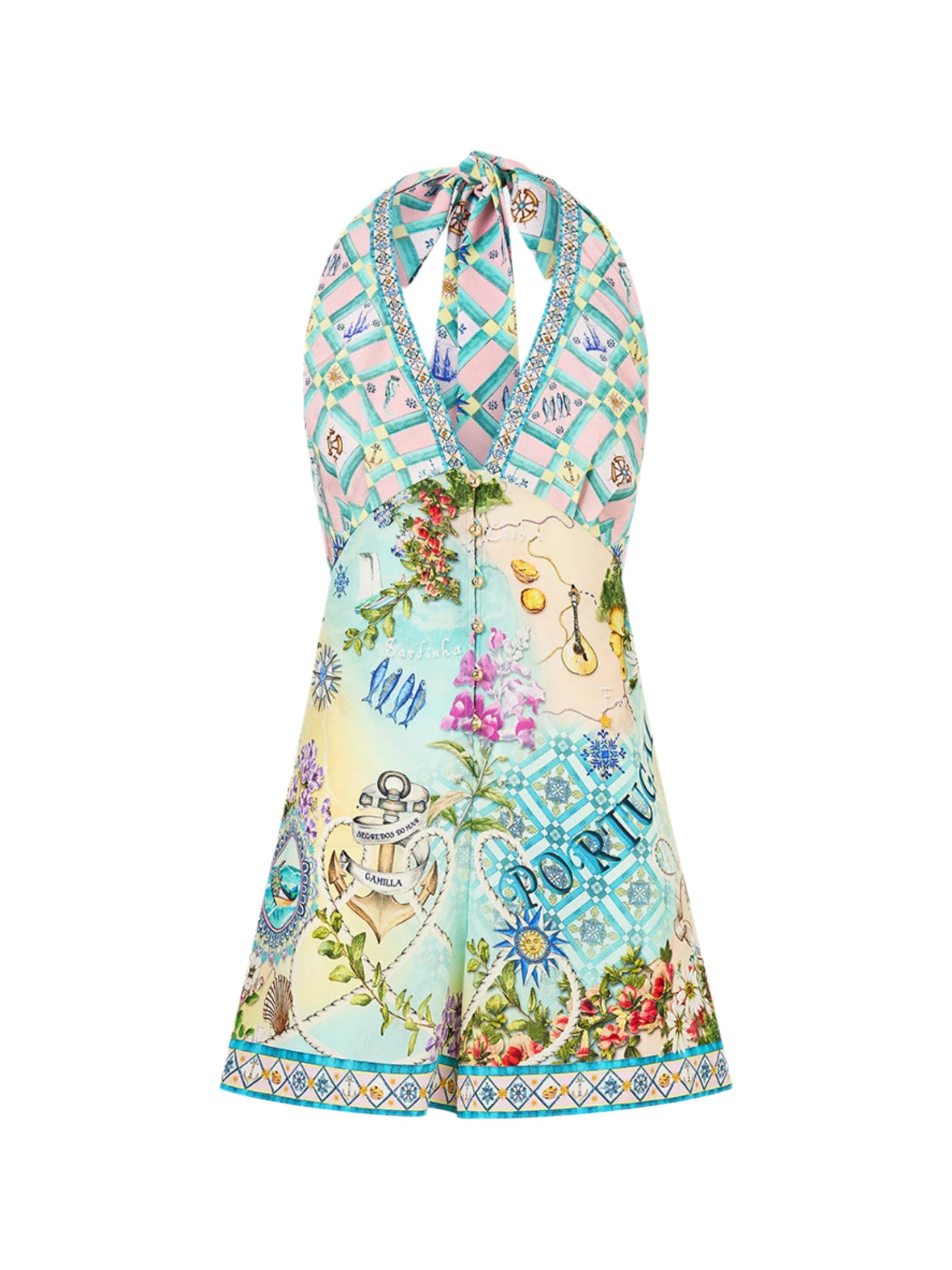 Camilla Button Front Halter Playsuit in Just Coasting