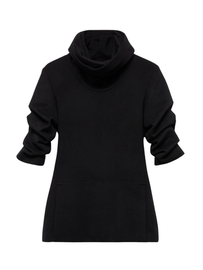 7 For All Mankind Ruched High Neck Dress in Wood Blend Black - Runway Collection