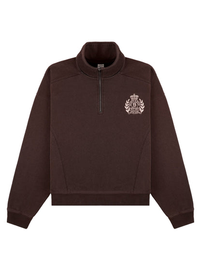 Sporty & Rich NY Crest Embroidered Quarter Zip in Chocolate