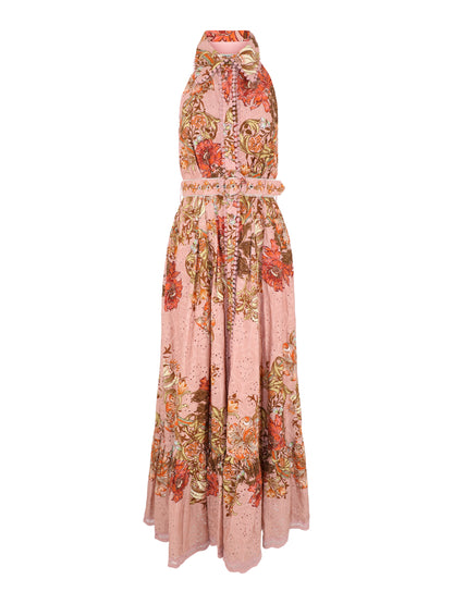 Hemant and Nandita Sula Long Shirt Dress With Buckle Belt in Dusty Pink