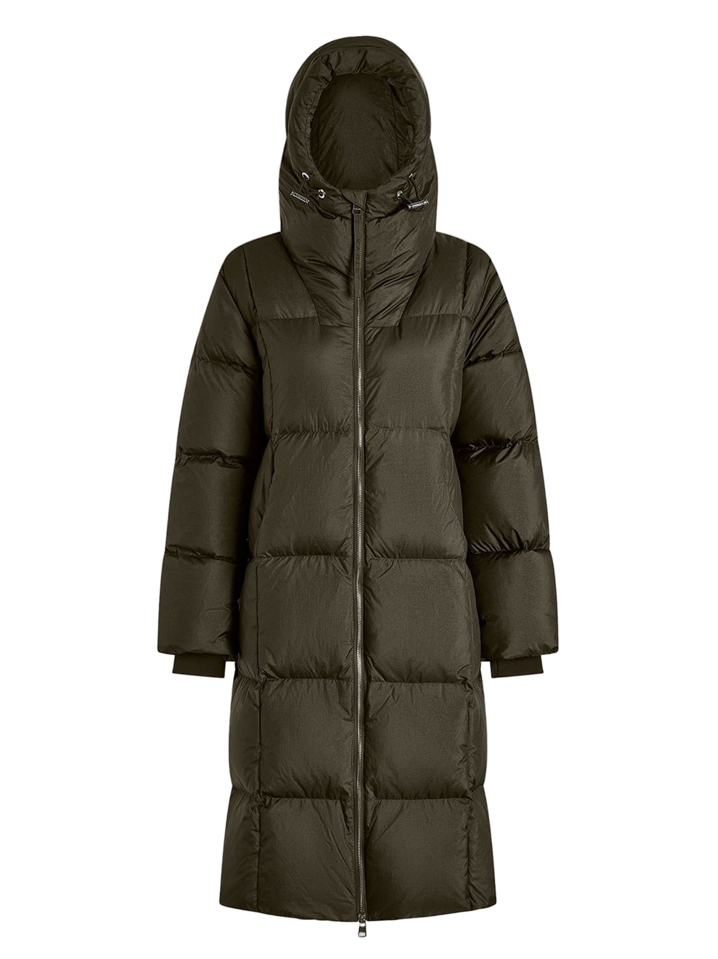Varley Katya Long Down Puffer in Dark Olive Metallic