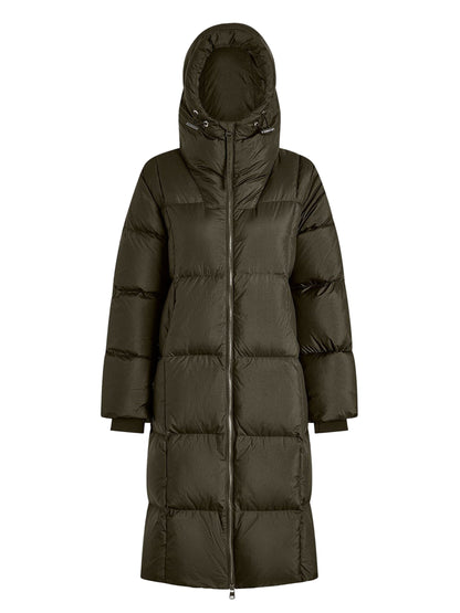 Varley Katya Long Down Puffer in Dark Olive Metallic
