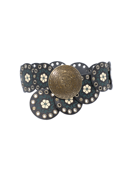 Etro Leather Disc Belt With Printn and Studs