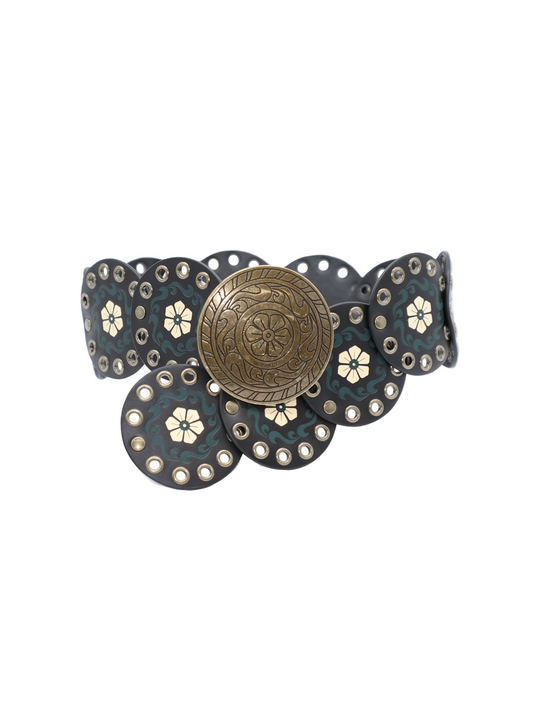 Etro Leather Disc Belt With Printn and Studs