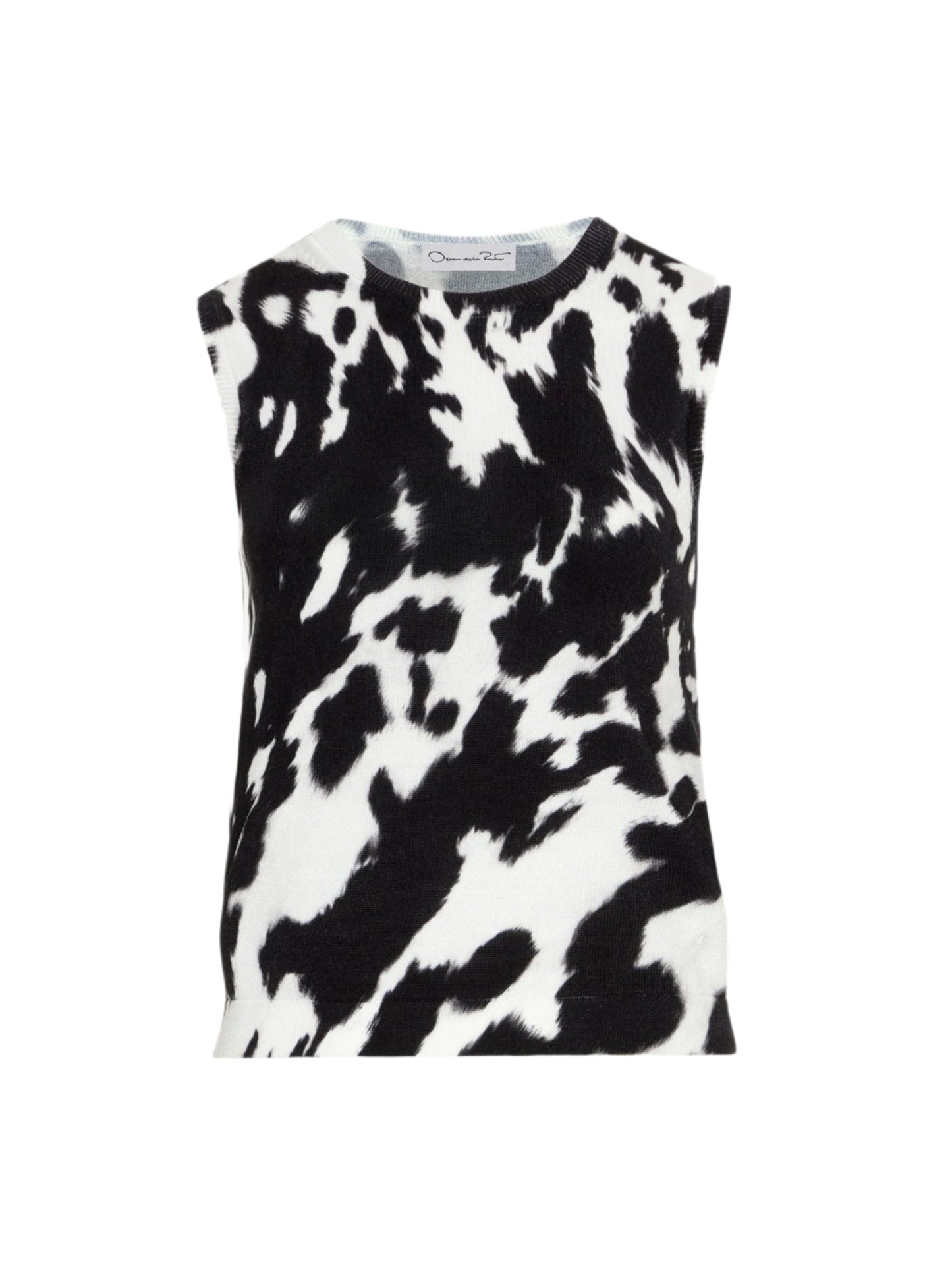 Oscar de la Renta Cow Hide Printed Tank in Black/Ivory