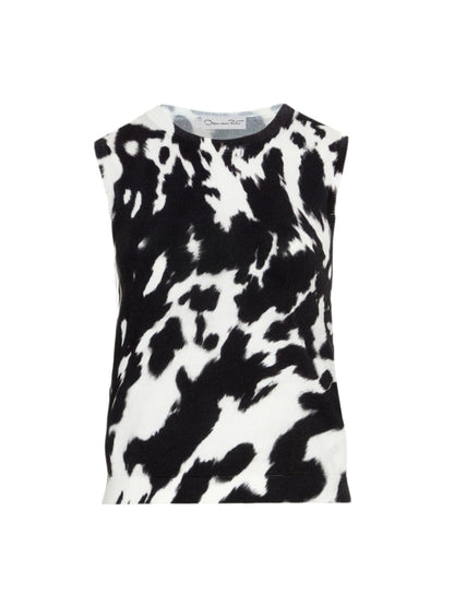 Oscar de la Renta Cow Hide Printed Tank in Black/Ivory