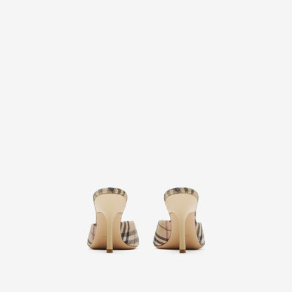 Burberry Check Linen Blend Mews High Mules in Alabaster