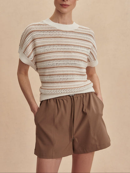 Varley Ciara Stripe Knit Top in Chantrelle Stripe