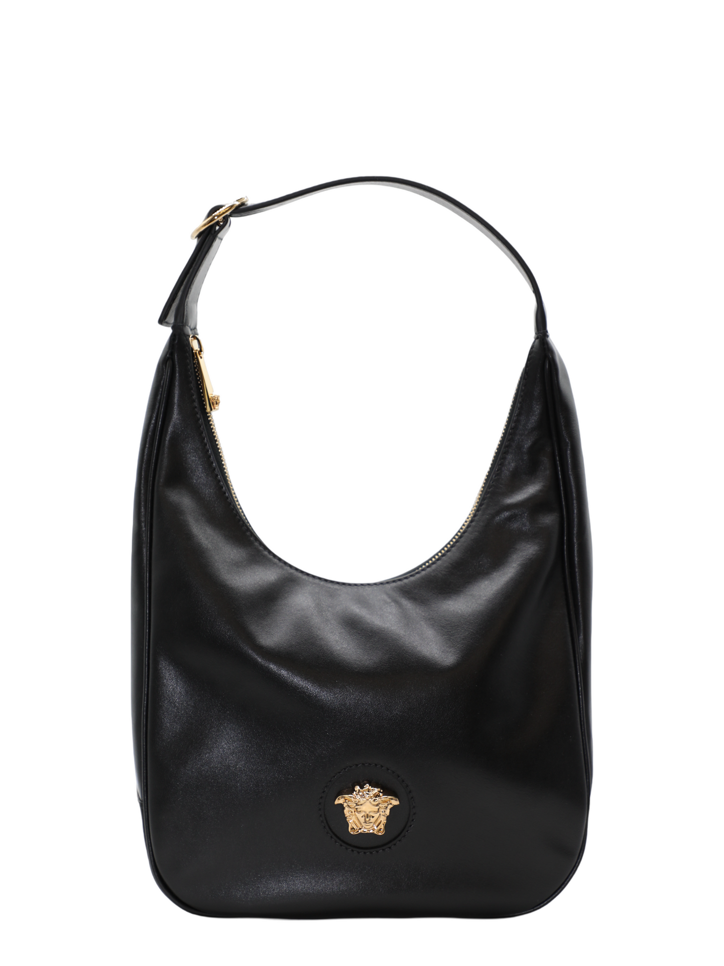 Versace Medium Hobo Calf Leather in Black/Versace Gold
