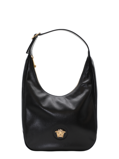 Versace Medium Hobo Calf Leather in Black/Versace Gold