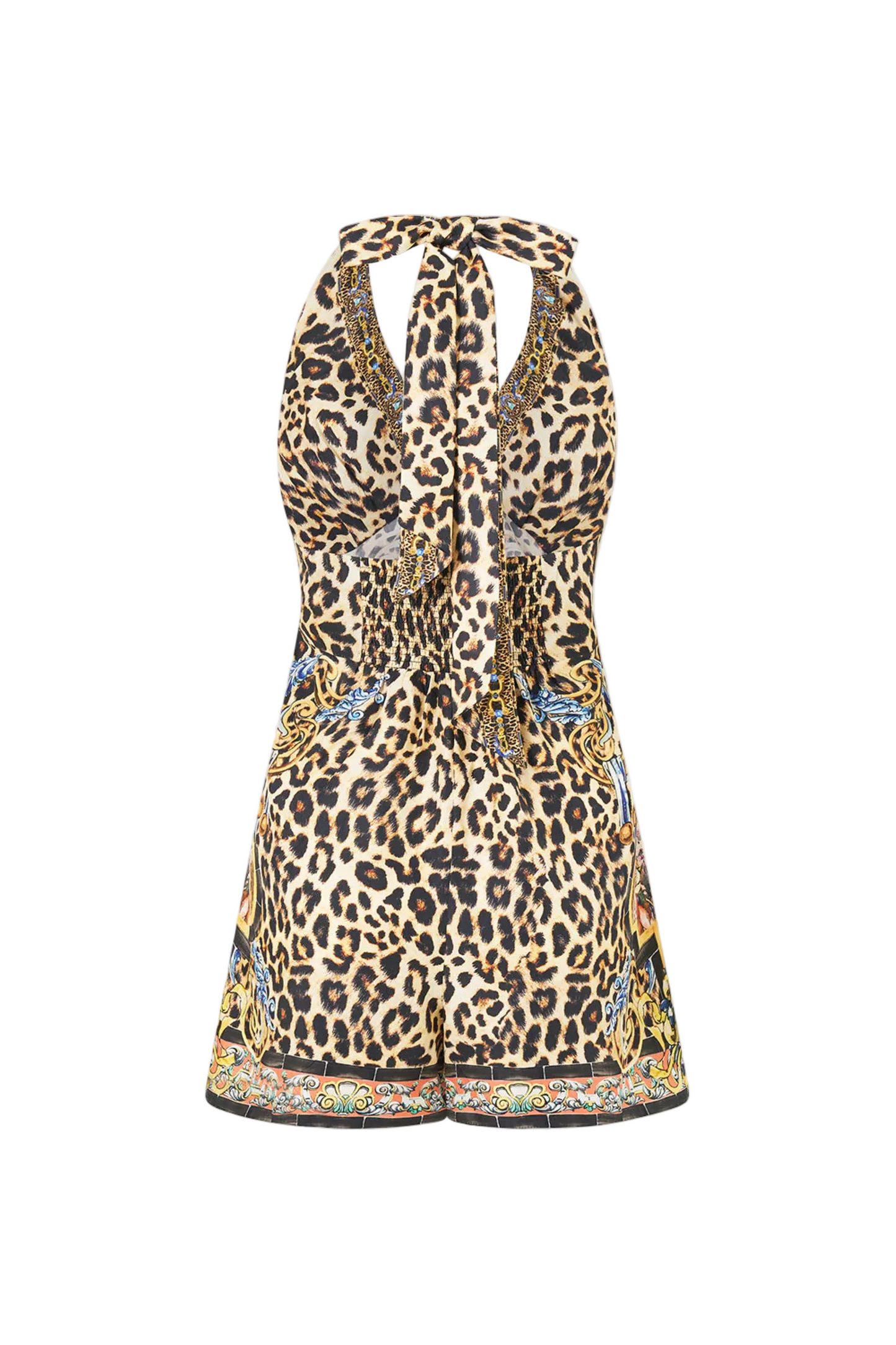 Camilla Button Front Halter Playsuit in Sevillian Style