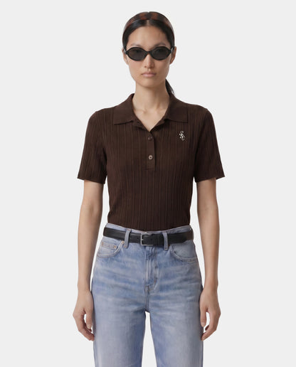 Sporty & Rich SRC Ribbed Polo in Cioco Cioco