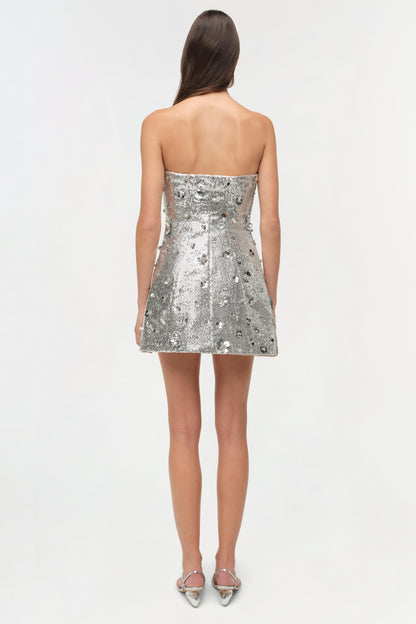 Simkhai Arta Embellished Sequin Bustier Mini Dress in Silver