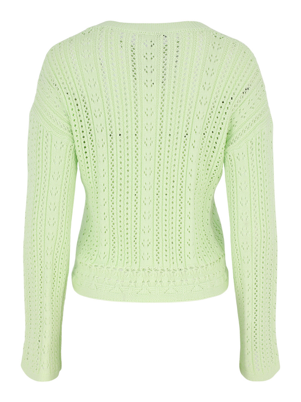 Autumn Cashmere Cropped Bell Sleeve Pointelle Crew Sweater in Aloe