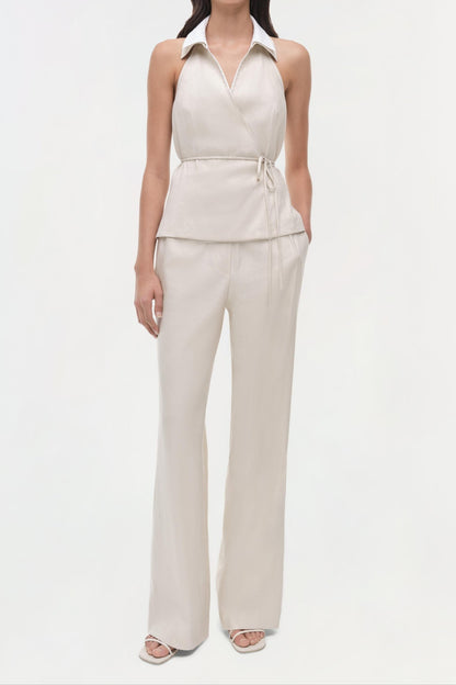 Simkhai Campbell Linen Halter Shirtt in Sand Multi